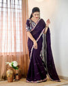 Wine Chiffon Saree Front Pose with Embroidered Blouse