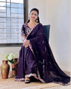 Wine Saree Side Sitting Pose Premium Chiffon