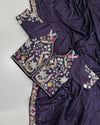 Wine Saree Fabric & Designer Embroidered Blouse Closeup