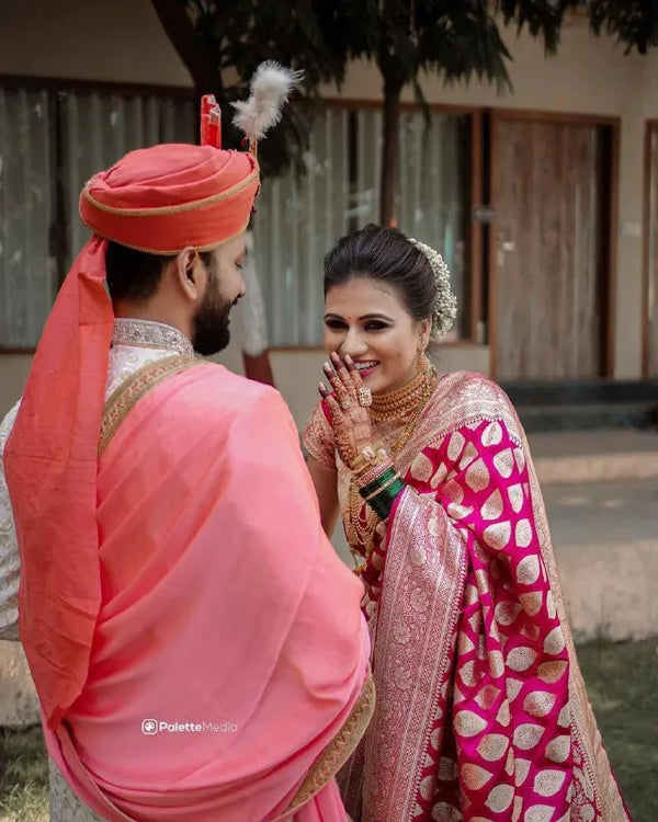 Rani Pink Soft Lichi Silk Saree with Rich Golden Zari Jacquard Weaving