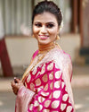 Rani Pink Soft Lichi Silk Saree with Rich Golden Zari Jacquard Weaving