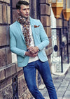 Sky blue suede polyester blazer for men