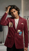 designer wine blazer with patch work for men cocktail party outfit HNI style bharatplaza