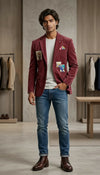 stylish wine blazer for young men casual party outfit modern fashion bharatplaza