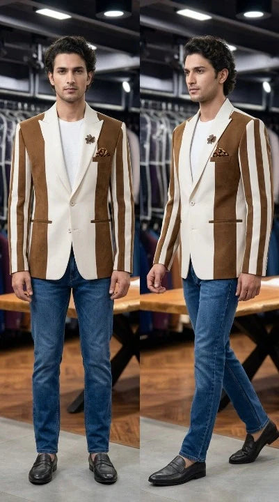 Beige Brown Genz Imported Blazer – Premium Party Wear