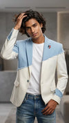 Cream Blue Suede Blazer For Boys– Trendy Party Wear