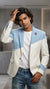 Cream Blue Suede Blazer For Boys– Trendy Party Wear