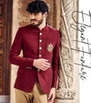 Maroon Suede Polyester Jodhpuri Suit Royal Rajwadi Style