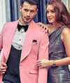 Romantic Baby Pink Suede Groom Suit