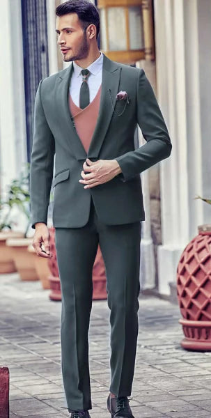 Grey Designer Suit Peach Waistcoat