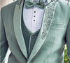 Designer Mint Green Trouser Suit with Floral Embroidery for Groom