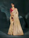 Maroon Contrast Blouse with Cream Pure Ziraf Silk Traditional Saree