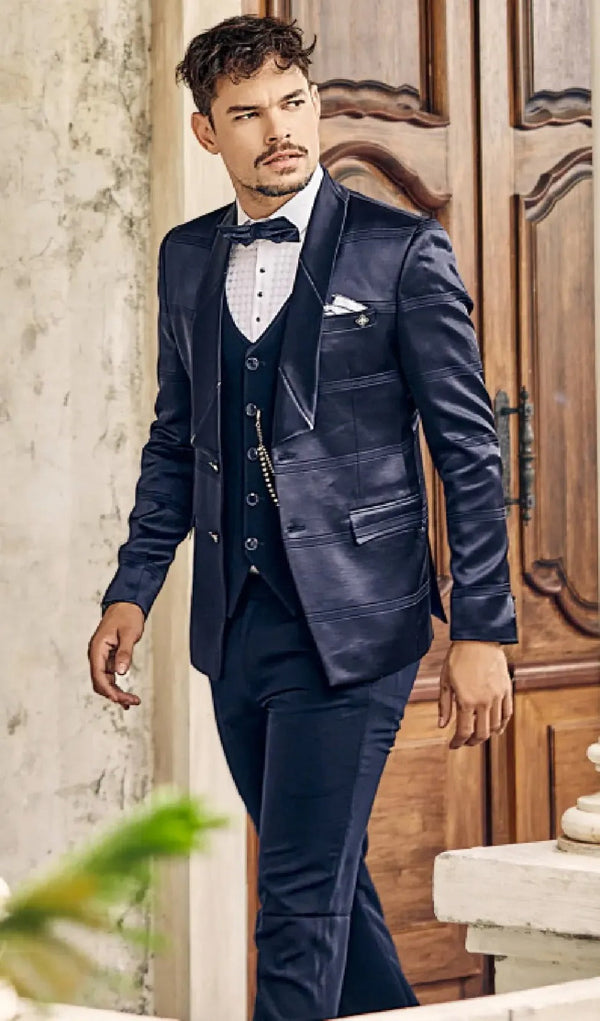 Navy blue reception trouser suit for groom brother father uncle