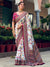 White Pink Premium HO Designer Saree featuring vibrant floral motif borders for wedding & festive wear | BharatPlaza