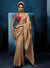 Beige Fancy Fabric Designer Saree showcasing a stunning maroon stitched blouse for luxury weddings | BharatPlaza