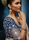 Silver Grey Fancy Fabric Designer Saree displaying stunning back peacock embroidery for luxury bridesmaid wear | BharatPlaza