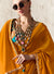 Luxury mustard designer saree with stone work for Mauritius cocktail party