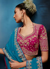 Sky Blue Fancy Fabric Designer Saree displaying stunning Khatli work for luxury bridesmaid wear | BharatPlaza