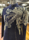 Handcrafted Crystal & Cutdana Embroidered Navy Velvet Groom Indo Western in Chicago