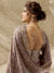 Dusty mauve velvet satin saree with pearl, sequin and zari work for a luxury wedding reception in New York