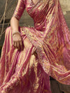 Fuchsia Pink Gold-Tone Velvet Satin Wedding Saree