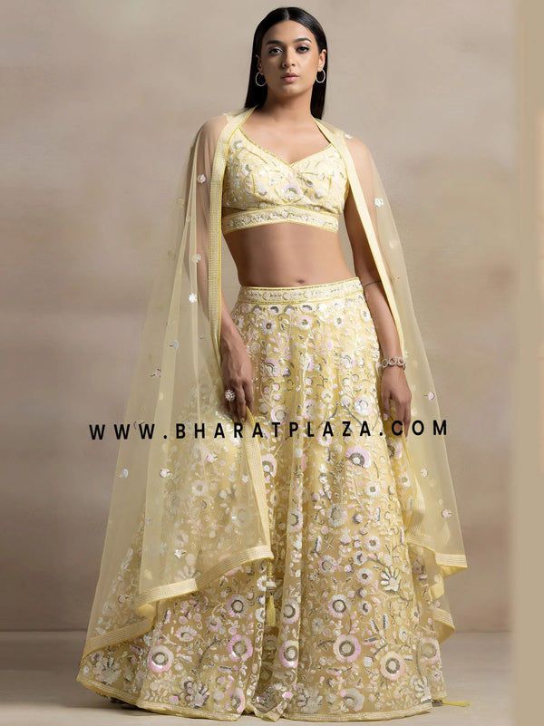 Yellow rainbow sequins lehenga for young women and Indian wedding guests USA