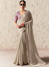 Light Grey Tissue Organza Designer Saree With Printed Blouse in Singapore