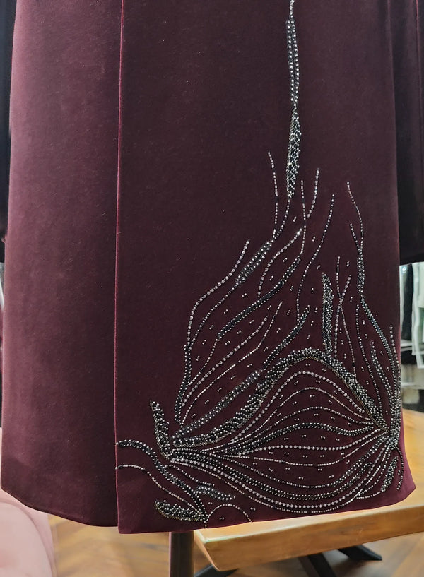 Luxury Contemporary Wine Velvet Indo Western with Couture Detailing Dubai | BharatPlaza