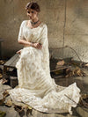 Ivory Velvet Satin Pearl Zari Work Designer Saree