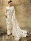 Ivory Velvet Satin Pearl Zari Work Designer Saree