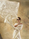 Ivory Velvet Satin Pearl Zari Work Designer Saree