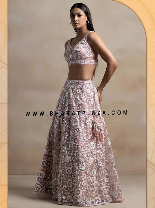 Light pink designer lehenga for the bride's sister, teen girls and Indian weddings London, UK