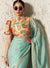 Mint Blue Party Wear Saree with Floral Printed Blouse in Fiji