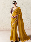 Designer Mustard Organza Saree with Printed Blouse in Fiji