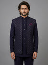 Navy Blue Embroidered Jacket Jodhpuri Suit for Groom