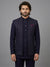 Navy Blue Embroidered Jacket Jodhpuri Suit for Groom