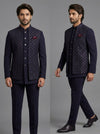 Navy Blue Embroidered Jacket Jodhpuri Suit for Groom