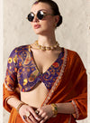 Designer Rust Orange Organza Saree with Printed Blouse in Wellington
