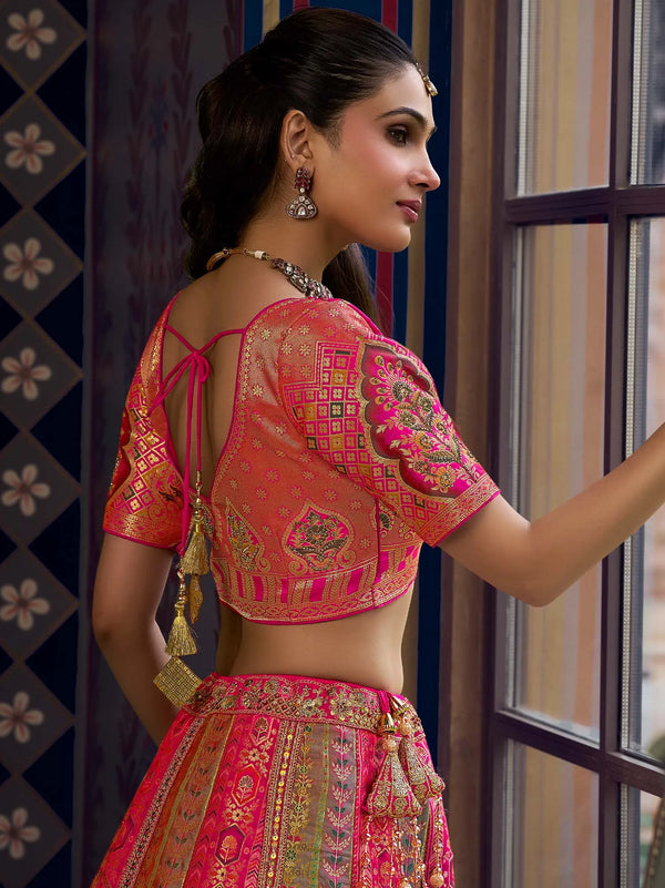 Pink Sapphire Banarasi Art Silk Zarkan Bridal Lehenga Choli