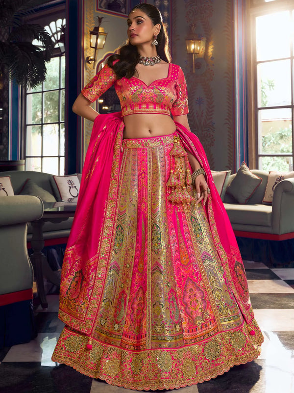 Pink Sapphire Banarasi Art Silk Zarkan Bridal Lehenga Choli