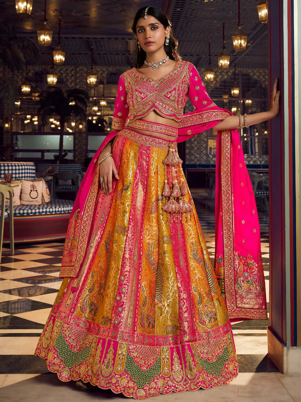 Pink embroidered Banarasi silk bridal blouse with zari and sequin work for brides and sisters in Mississauga