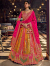 Full view of pink Banarasi bridal blouse with tie-up tassels and zari embroidery for a wedding in Leicester