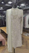 Detail video view of hand-stitched beads and moti work on wedding sherwani | BharatPlaza