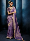 Purple Fancy Fabric Designer Saree showcasing an elegant handwork border for luxury wedding wear | BharatPlaza