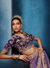 Purple Fancy Fabric Designer Saree highlighting exquisite front blouse embroidery for luxury weddings | BharatPlaza