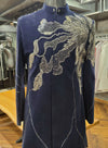 Royal Navy Blue Reception Indo-Western for Modern Groom with Luxury Floral Work in Paris