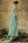 Seafoam Green Velvet Satin Zari Work Partywear Saree