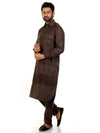Brown Linen Casual Pathani Suit with Stitchline Detailing