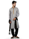 Grey & Black Cot Silk Kurta with Vertical Thread Embroidery work
