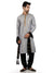 Grey & Black Cot Silk Kurta with Vertical Thread Embroidery work